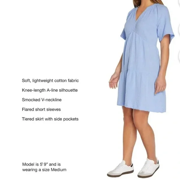 Gap Women's Relaxed Fit Soft Cotton Gauze Tiered Dress Blue Size XS - Picture 4 of 9